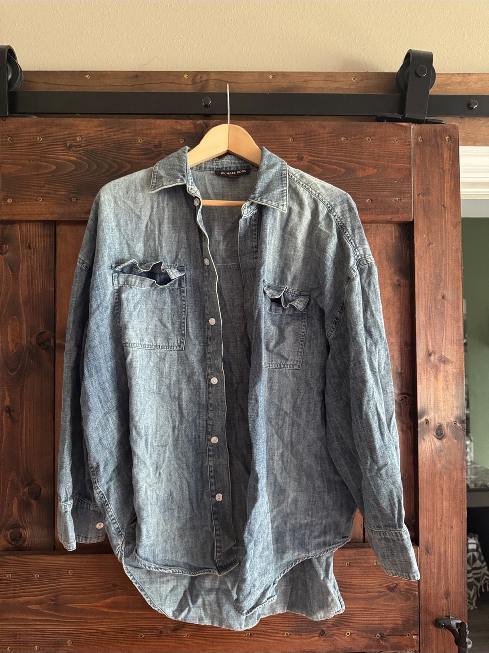 Michael Kors Washed Denim Shirt Jacket in Faded Blue